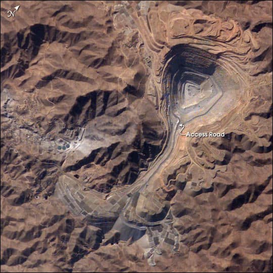 Aerial view of a large open-pit mine